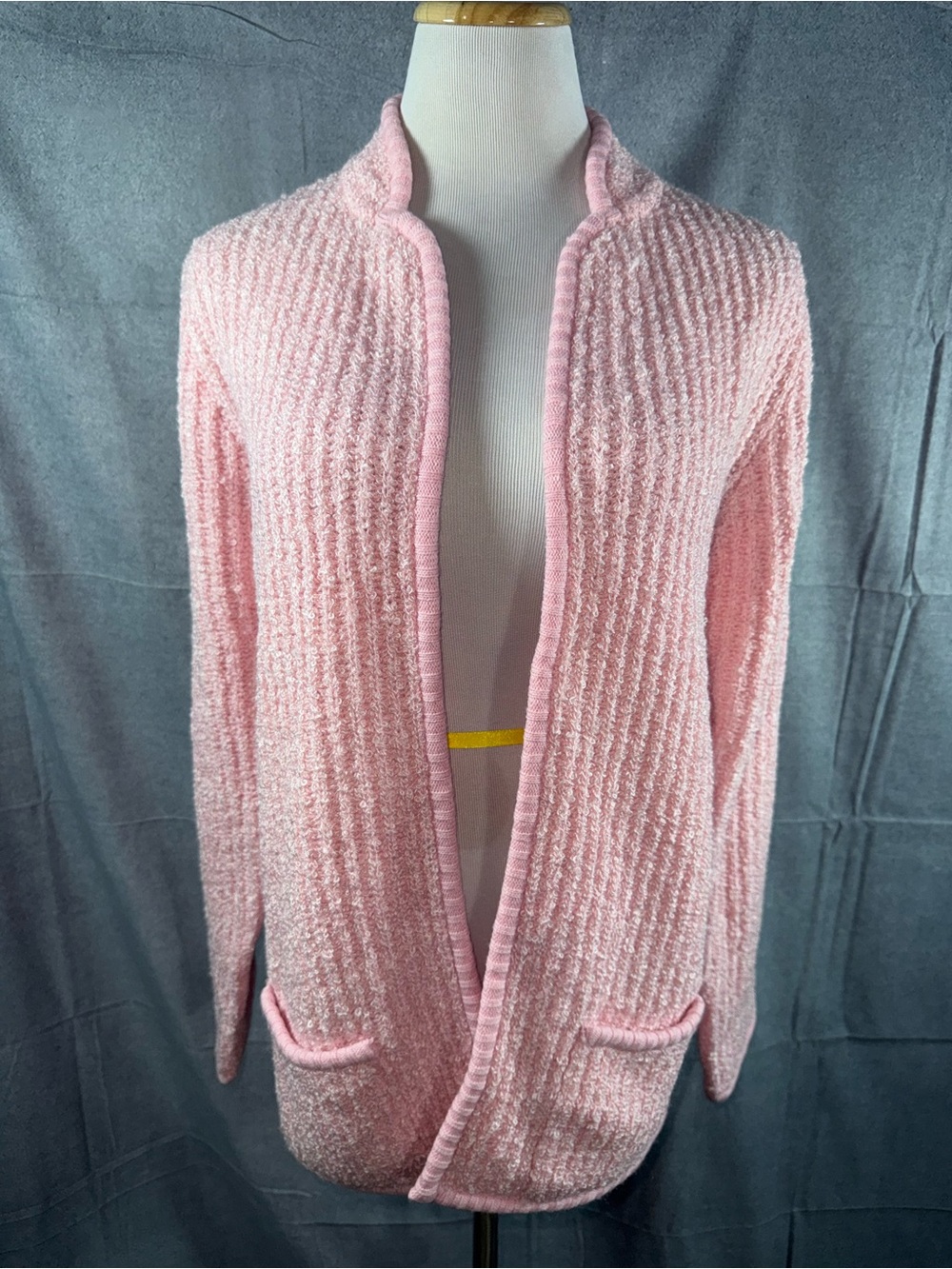 2633-Penchant Women’s Light Pink Open-Front Knit Cardigan with Pockets